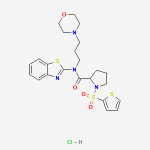 molecular formula C23H29ClN4O4S3 B2957835 N-(benzo[d]thiazol-2-yl)-N-(3-morpholinopropyl)-1-(thiophen-2-ylsulfonyl)pyrrolidine-2-carboxamide hydrochloride CAS No. 1101879-20-2
