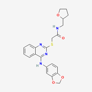2-[4-(1,3-benzodioxol-5-ylamino)quinazolin-2-yl]sulfanyl-N-(oxolan-2-ylmethyl)acetamide