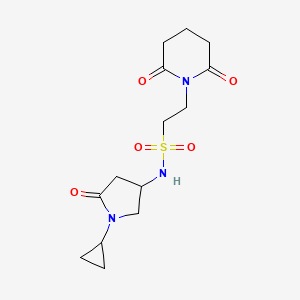 molecular formula C14H21N3O5S B2957971 N-(1-cyclopropyl-5-oxopyrrolidin-3-yl)-2-(2,6-dioxopiperidin-1-yl)ethane-1-sulfonamide CAS No. 1396888-61-1