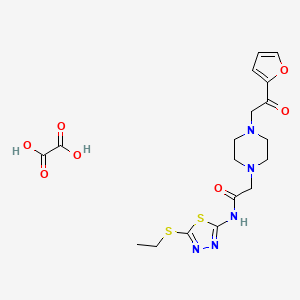 molecular formula C18H23N5O7S2 B2958010 N-(5-(ethylthio)-1,3,4-thiadiazol-2-yl)-2-(4-(2-(furan-2-yl)-2-oxoethyl)piperazin-1-yl)acetamide oxalate CAS No. 1351594-91-6