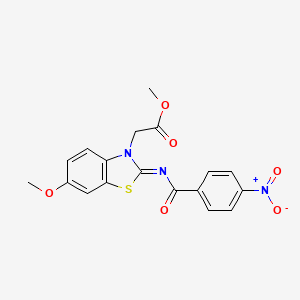molecular formula C18H15N3O6S B2958063 methyl 2-[(2Z)-6-methoxy-2-[(4-nitrobenzoyl)imino]-2,3-dihydro-1,3-benzothiazol-3-yl]acetate CAS No. 865199-64-0