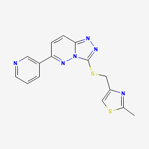 molecular formula C15H12N6S2 B2958126 2-Methyl-4-(((6-(pyridin-3-yl)-[1,2,4]triazolo[4,3-b]pyridazin-3-yl)thio)methyl)thiazole CAS No. 1203266-87-8