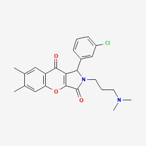 molecular formula C24H25ClN2O3 B2958143 1-(3-Chlorophenyl)-2-(3-(dimethylamino)propyl)-6,7-dimethyl-1,2-dihydrochromeno[2,3-c]pyrrole-3,9-dione CAS No. 631889-21-9