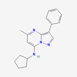 molecular formula C18H20N4 B2958156 N-cyclopentyl-5-methyl-3-phenylpyrazolo[1,5-a]pyrimidin-7-amine CAS No. 877794-27-9