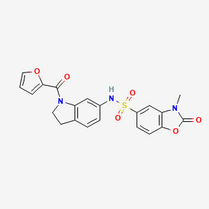 molecular formula C21H17N3O6S B2958168 N-(1-(furan-2-carbonyl)indolin-6-yl)-3-methyl-2-oxo-2,3-dihydrobenzo[d]oxazole-5-sulfonamide CAS No. 1428373-43-6