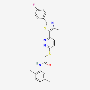 molecular formula C24H21FN4OS2 B2958187 N-(2,5-dimethylphenyl)-2-({6-[2-(4-fluorophenyl)-4-methyl-1,3-thiazol-5-yl]pyridazin-3-yl}sulfanyl)acetamide CAS No. 923147-03-9