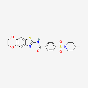 molecular formula C22H23N3O5S2 B2958207 N-(6,7-dihydro-[1,4]dioxino[2,3-f][1,3]benzothiazol-2-yl)-4-(4-methylpiperidin-1-yl)sulfonylbenzamide CAS No. 892845-84-0