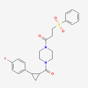 1-(4-(2-(4-Fluorophenyl)cyclopropanecarbonyl)piperazin-1-yl)-3-(phenylsulfonyl)propan-1-one