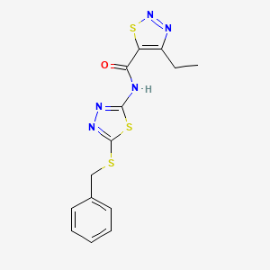molecular formula C14H13N5OS3 B2958268 N-[5-(benzylsulfanyl)-1,3,4-thiadiazol-2-yl]-4-ethyl-1,2,3-thiadiazole-5-carboxamide CAS No. 899975-60-1