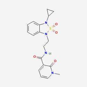 molecular formula C18H20N4O4S B2958312 N-[2-(3-cyclopropyl-2,2-dioxo-1,3-dihydro-2lambda6,1,3-benzothiadiazol-1-yl)ethyl]-1-methyl-2-oxo-1,2-dihydropyridine-3-carboxamide CAS No. 2097904-11-3