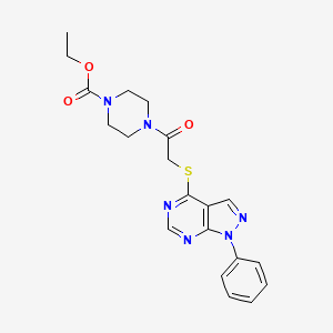 molecular formula C20H22N6O3S B2958328 ethyl 4-[2-({1-phenyl-1H-pyrazolo[3,4-d]pyrimidin-4-yl}sulfanyl)acetyl]piperazine-1-carboxylate CAS No. 848896-91-3