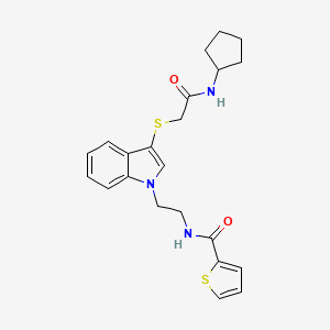 molecular formula C22H25N3O2S2 B2958334 N-[2-(3-{[(cyclopentylcarbamoyl)methyl]sulfanyl}-1H-indol-1-yl)ethyl]thiophene-2-carboxamide CAS No. 851715-22-5