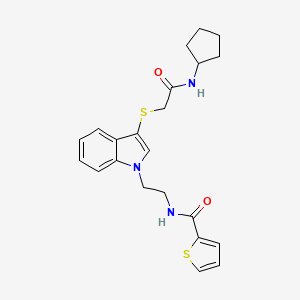 molecular formula C22H25N3O2S2 B2958334 N-[2-[3-[2-(cyclopentylamino)-2-oxoethyl]sulfanylindol-1-yl]ethyl]thiophene-2-carboxamide CAS No. 851715-22-5