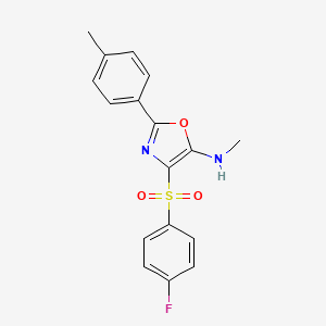 molecular formula C17H15FN2O3S B2958339 4-((4-fluorophenyl)sulfonyl)-N-methyl-2-(p-tolyl)oxazol-5-amine CAS No. 862736-76-3