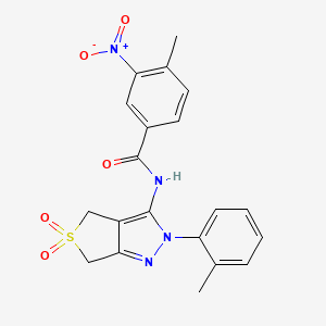 molecular formula C20H18N4O5S B2958341 4-methyl-N-[2-(2-methylphenyl)-5,5-dioxo-4,6-dihydrothieno[3,4-c]pyrazol-3-yl]-3-nitrobenzamide CAS No. 449786-05-4