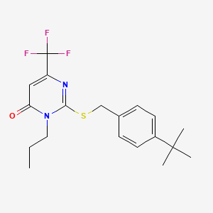 molecular formula C19H23F3N2OS B2958342 2-{[4-(tert-butyl)benzyl]sulfanyl}-3-propyl-6-(trifluoromethyl)-4(3H)-pyrimidinone CAS No. 860609-19-4