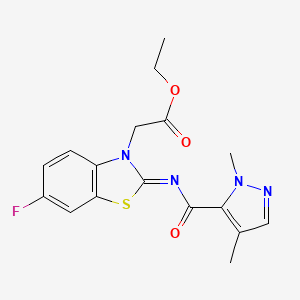 molecular formula C17H17FN4O3S B2958347 (Z)-ethyl 2-(2-((1,4-dimethyl-1H-pyrazole-5-carbonyl)imino)-6-fluorobenzo[d]thiazol-3(2H)-yl)acetate CAS No. 1207061-89-9