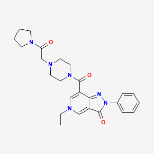 molecular formula C25H30N6O3 B2958349 5-ethyl-7-(4-(2-oxo-2-(pyrrolidin-1-yl)ethyl)piperazine-1-carbonyl)-2-phenyl-2H-pyrazolo[4,3-c]pyridin-3(5H)-one CAS No. 1040649-01-1