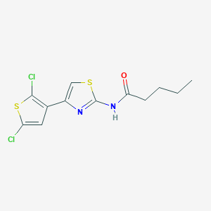 molecular formula C12H12Cl2N2OS2 B2958386 N-(4-(2,5-dichlorothiophen-3-yl)thiazol-2-yl)pentanamide CAS No. 392237-03-5