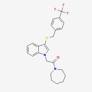 molecular formula C24H25F3N2OS B2958395 1-(2-azepan-1-yl-2-oxoethyl)-3-{[4-(trifluoromethyl)benzyl]thio}-1H-indole CAS No. 878055-01-7