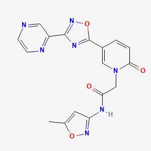 molecular formula C17H13N7O4 B2958487 N-(5-methyl-1,2-oxazol-3-yl)-2-{2-oxo-5-[3-(pyrazin-2-yl)-1,2,4-oxadiazol-5-yl]-1,2-dihydropyridin-1-yl}acetamide CAS No. 1396765-64-2