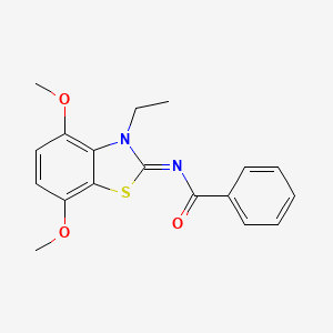molecular formula C18H18N2O3S B2958518 N-[(2Z)-3-ethyl-4,7-dimethoxy-2,3-dihydro-1,3-benzothiazol-2-ylidene]benzamide CAS No. 1322229-58-2