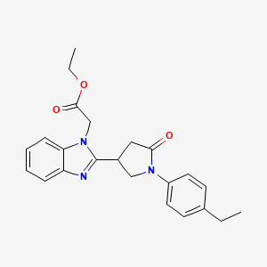 molecular formula C23H25N3O3 B2958555 ethyl 2-{2-[1-(4-ethylphenyl)-5-oxopyrrolidin-3-yl]-1H-1,3-benzodiazol-1-yl}acetate CAS No. 890639-85-7