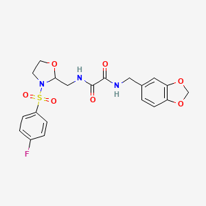 molecular formula C20H20FN3O7S B2958595 N'-[(2H-1,3-benzodioxol-5-yl)methyl]-N-{[3-(4-fluorobenzenesulfonyl)-1,3-oxazolidin-2-yl]methyl}ethanediamide CAS No. 868981-57-1