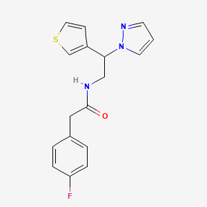 molecular formula C17H16FN3OS B2958662 N-(2-(1H-pyrazol-1-yl)-2-(thiophen-3-yl)ethyl)-2-(4-fluorophenyl)acetamide CAS No. 2034568-04-0