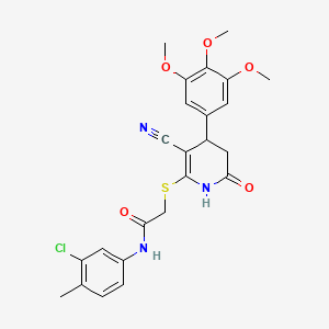 molecular formula C24H24ClN3O5S B2958669 N-(3-chloro-4-methylphenyl)-2-{[3-cyano-6-oxo-4-(3,4,5-trimethoxyphenyl)-1,4,5,6-tetrahydropyridin-2-yl]sulfanyl}acetamide CAS No. 684238-15-1