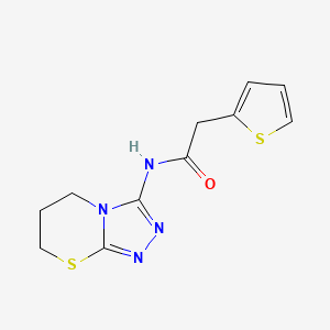 molecular formula C11H12N4OS2 B2958690 N-(6,7-dihydro-5H-[1,2,4]triazolo[3,4-b][1,3]thiazin-3-yl)-2-(thiophen-2-yl)acetamide CAS No. 1030105-23-7