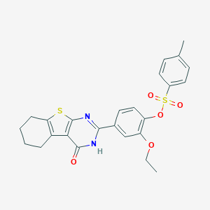 molecular formula C25H24N2O5S2 B295871 2-ETHOXY-4-(4-OXO-3,4,5,6,7,8-HEXAHYDRO[1]BENZOTHIENO[2,3-D]PYRIMIDIN-2-YL)PHENYL 4-METHYL-1-BENZENESULFONATE 