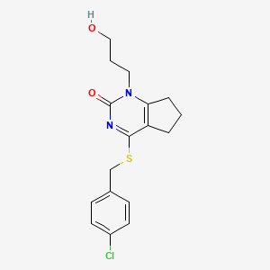 4-((4-chlorobenzyl)thio)-1-(3-hydroxypropyl)-6,7-dihydro-1H-cyclopenta[d]pyrimidin-2(5H)-one