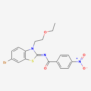 molecular formula C18H16BrN3O4S B2958754 N-[(2Z)-6-bromo-3-(2-ethoxyethyl)-2,3-dihydro-1,3-benzothiazol-2-ylidene]-4-nitrobenzamide CAS No. 865162-62-5