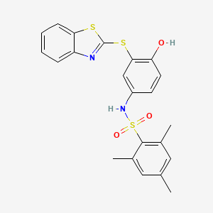 molecular formula C22H20N2O3S3 B2958800 N-(3-(benzo[d]thiazol-2-ylthio)-4-hydroxyphenyl)-2,4,6-trimethylbenzenesulfonamide CAS No. 477499-00-6