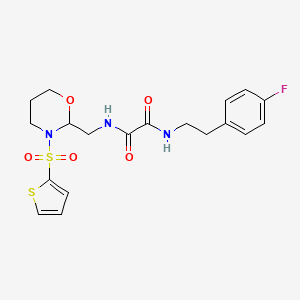 molecular formula C19H22FN3O5S2 B2958830 N1-(4-fluorophenethyl)-N2-((3-(thiophen-2-ylsulfonyl)-1,3-oxazinan-2-yl)methyl)oxalamide CAS No. 872986-97-5