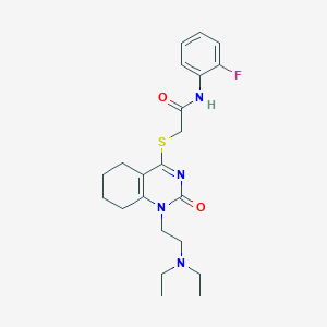 molecular formula C22H29FN4O2S B2958866 2-((1-(2-(diethylamino)ethyl)-2-oxo-1,2,5,6,7,8-hexahydroquinazolin-4-yl)thio)-N-(2-fluorophenyl)acetamide CAS No. 898461-37-5