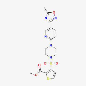 molecular formula C18H19N5O5S2 B2958869 Methyl 3-((4-(5-(5-methyl-1,2,4-oxadiazol-3-yl)pyridin-2-yl)piperazin-1-yl)sulfonyl)thiophene-2-carboxylate CAS No. 1421444-15-6