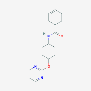 molecular formula C17H23N3O2 B2958889 N-((1r,4r)-4-(pyrimidin-2-yloxy)cyclohexyl)cyclohex-3-enecarboxamide CAS No. 2034194-72-2