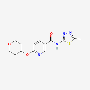 molecular formula C14H16N4O3S B2958972 N-(5-methyl-1,3,4-thiadiazol-2-yl)-6-(oxan-4-yloxy)pyridine-3-carboxamide CAS No. 2034447-34-0