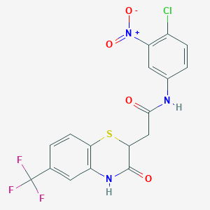 molecular formula C17H11ClF3N3O4S B2958992 N-(4-chloro-3-nitrophenyl)-2-[3-oxo-6-(trifluoromethyl)-3,4-dihydro-2H-1,4-benzothiazin-2-yl]acetamide CAS No. 1105246-04-5