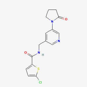 molecular formula C15H14ClN3O2S B2958998 5-chloro-N-((5-(2-oxopyrrolidin-1-yl)pyridin-3-yl)methyl)thiophene-2-carboxamide CAS No. 2034585-17-4