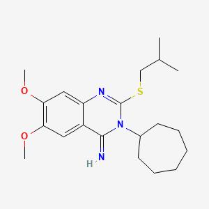 molecular formula C21H31N3O2S B2959002 3-Cycloheptyl-6,7-dimethoxy-2-(2-methylpropylsulfanyl)quinazolin-4-imine CAS No. 860786-40-9