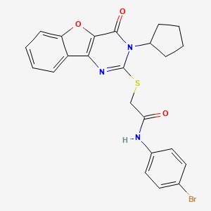 molecular formula C23H20BrN3O3S B2959010 N-(4-bromophenyl)-2-[(3-cyclopentyl-4-oxo-3,4-dihydro[1]benzofuro[3,2-d]pyrimidin-2-yl)sulfanyl]acetamide CAS No. 899986-18-6