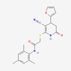 2-((3-cyano-4-(furan-2-yl)-6-oxo-1,4,5,6-tetrahydropyridin-2-yl)thio)-N-mesitylacetamide
