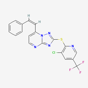 molecular formula C19H11ClF3N5S B2959068 2-{[3-Chloro-5-(trifluoromethyl)-2-pyridinyl]sulfanyl}-7-styryl[1,2,4]triazolo[1,5-a]pyrimidine CAS No. 251096-57-8