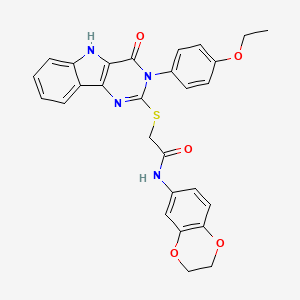 molecular formula C28H24N4O5S B2959117 N-(2,3-DIHYDRO-1,4-BENZODIOXIN-6-YL)-2-{[3-(4-ETHOXYPHENYL)-4-OXO-3H,4H,5H-PYRIMIDO[5,4-B]INDOL-2-YL]SULFANYL}ACETAMIDE CAS No. 536708-41-5