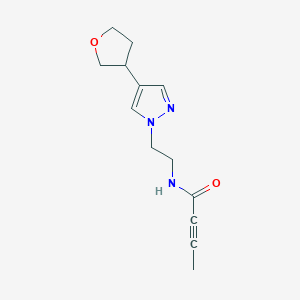 molecular formula C13H17N3O2 B2959177 N-[2-[4-(Oxolan-3-yl)pyrazol-1-yl]ethyl]but-2-ynamide CAS No. 2411300-08-6