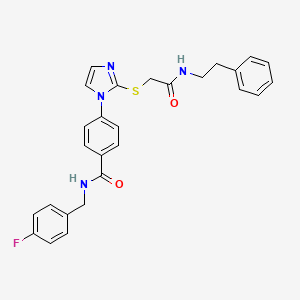 molecular formula C27H25FN4O2S B2959241 N-[(4-fluorophenyl)methyl]-4-[2-({[(2-phenylethyl)carbamoyl]methyl}sulfanyl)-1H-imidazol-1-yl]benzamide CAS No. 1207013-53-3