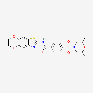 molecular formula C22H23N3O6S2 B2959251 N-(6,7-dihydro-[1,4]dioxino[2,3-f][1,3]benzothiazol-2-yl)-4-(2,6-dimethylmorpholin-4-yl)sulfonylbenzamide CAS No. 892857-60-2